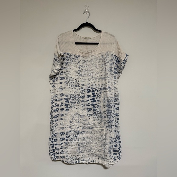 Lungo L’Arno Blue/Cream Italian Linen Printed Mini Dress Size 1X Beach Cruise - Picture 1 of 5